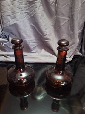 Vintage Amber Glass Decanter Set - Made in Canada - Pair